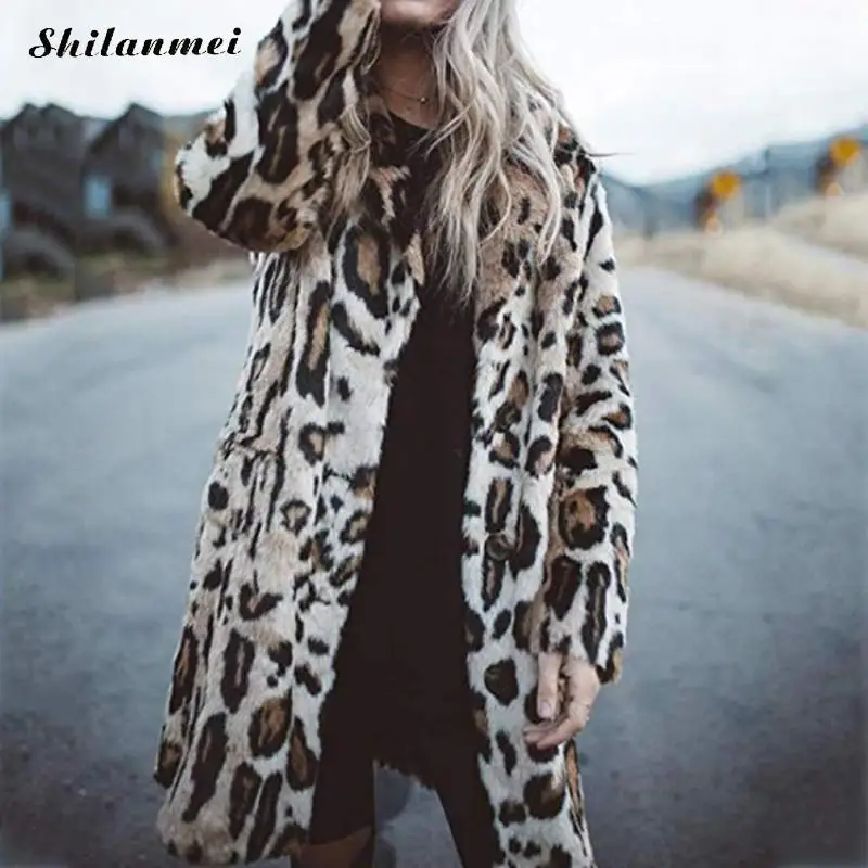 

2019 Winter Leopard Warm Jacket Women Fashion Casual Slim Print Fur Jacket Female Harajuku Long Faux Fur Coat Thicken Outwear