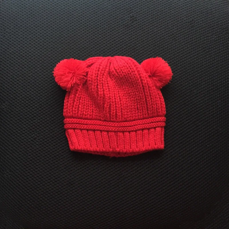 Остии детская вязаная шапочка Вязание для мальчиков и девочек, с двойным шарикоподшипником, мягкая хлопковая для новорожденных для маленьких мальчиков кепки для девочек шляпа Весна-осень-зима H33 - Цвет: Красный