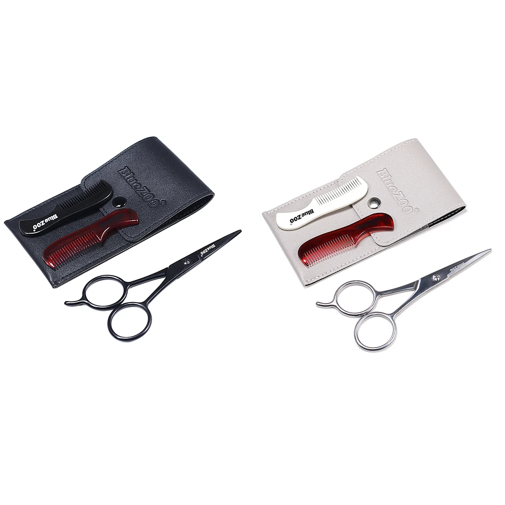 

Blue ZOO Beard Stainless Steel Thumb Scissors Clippers Leather Bag Brush Set Beauty Shaping Tools