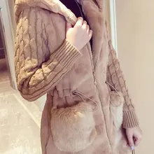 HEE GRAND/пальто из искусственного меха для женщин зима плюс размер S-4XL с капюшоном верхняя одежда в стиле пэчворк толстые теплые роскошные трикотажные пальто WWC159