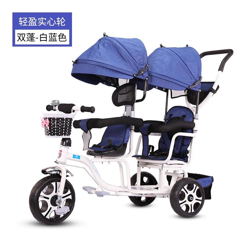 Двухместная трехколесная коляска для малышей, детская коляска для близнецов, трехколесная детская коляска для детей Trolley1-6years лет - Цвет: blue 1