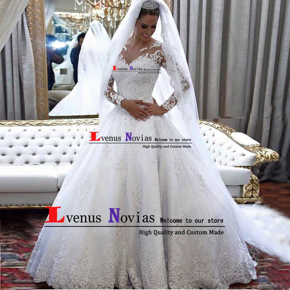 Vestido De Novia роскошное платье невесты с жемчугом и аппликацией элегантное кружевное Пышное Бальное Платье с длинными рукавами, свадебные платья Женская одежда в мусульманском стиле Mariage