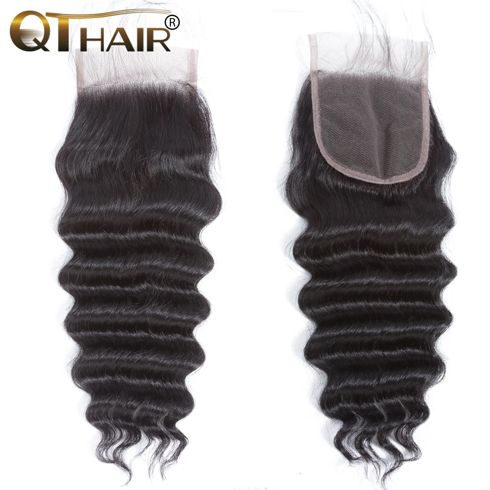 Fechamento do Laço do Cabelo Fechamento Profundo Solto Brasileira Mais Onda Laço Suíço Parte Livre Humano Remy Naturais Cor Frete Grátis qt 4*4