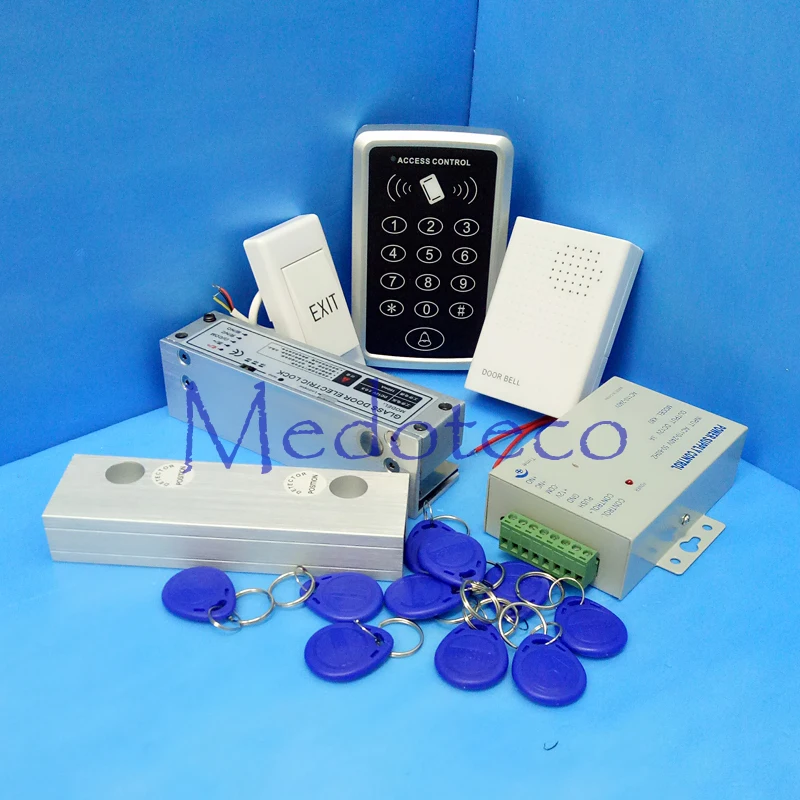 Full Rfid Door Access Control System 125Khz Card Frameless Glass Kit +Bolt Lock &amp Power Supply | Безопасность и защита