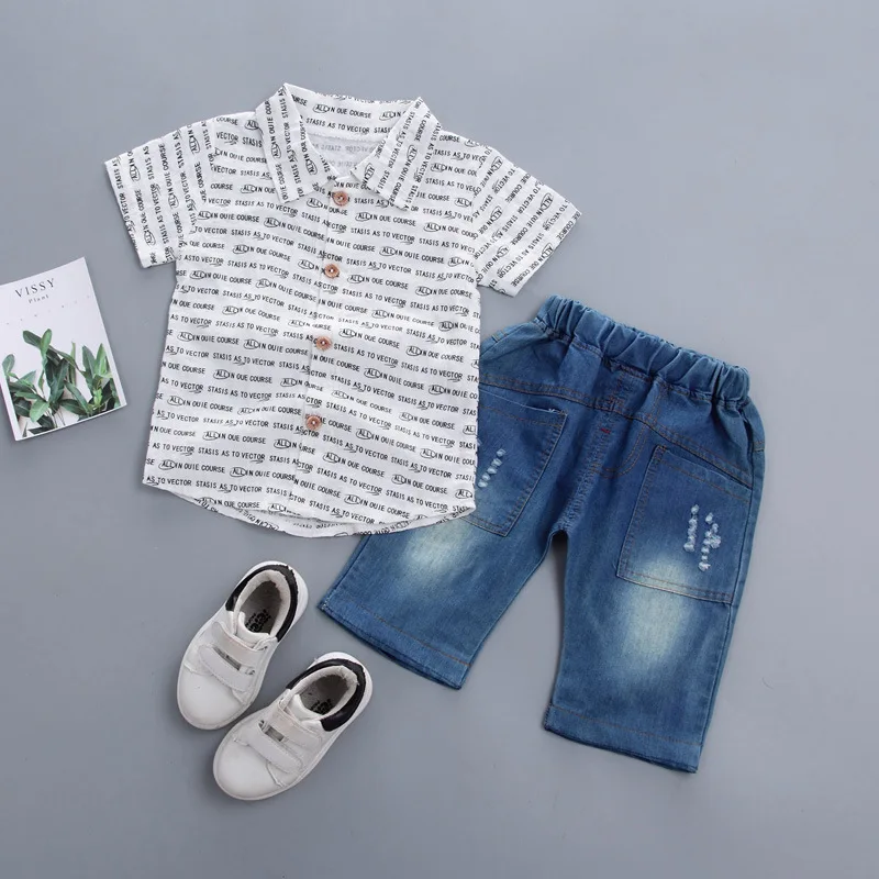 

2019 Boy New Summer Kids Set Baby boy clothes Lapel English alphabet shirt top + shorts Sets 2 pieces children clothes