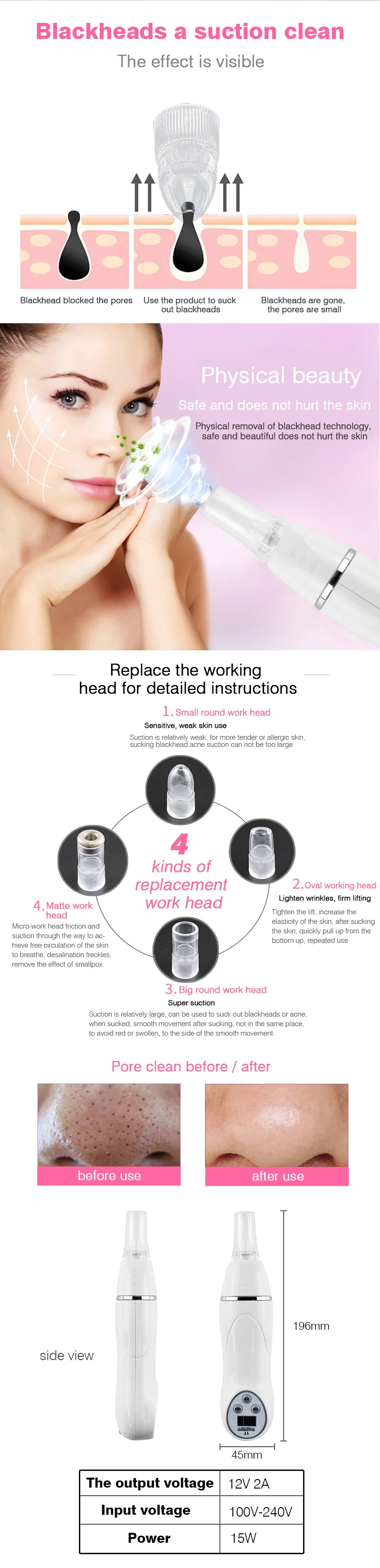Aspirador de Sucção Poros Removedor Cravo Acne Espinha Extrator Nariz Elétrico Rosto Limpeza Profunda Dropshipping 21 Utensílios de cuidado facial