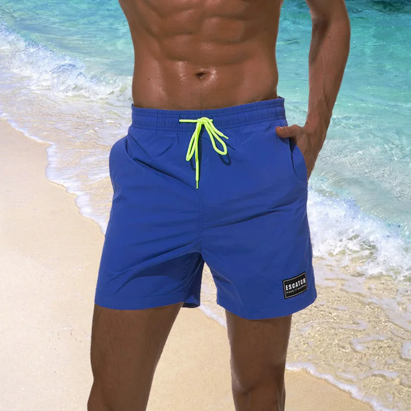 Мужские купальники, одноцветные быстросохнущие плавки для серфинга, шорты-боксеры, длинные купальные костюмы, спортивные плавки с сетчатой подкладкой - Цвет: Blue