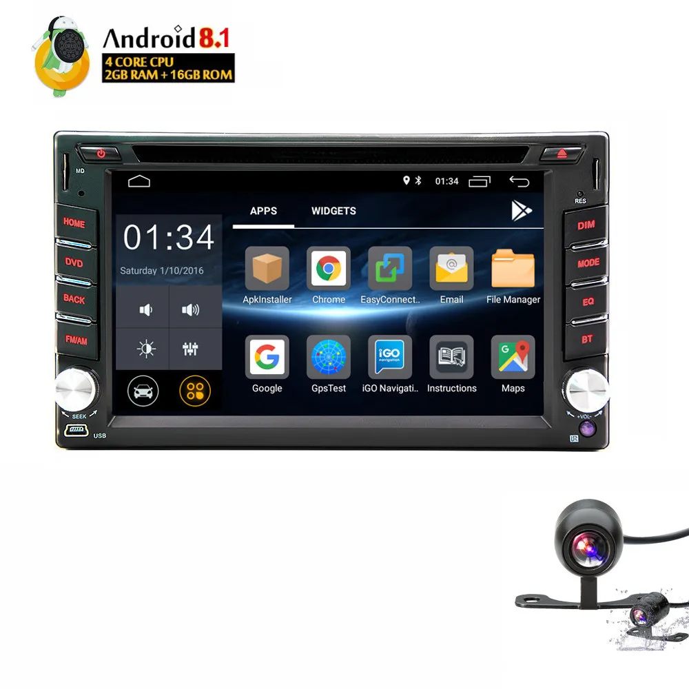 Quad Core Android 8.1 Universal Car Stereo Radio 2G RAM+16G ROM Car DVD Player GPS Navigation Mirror Link Rear View Camera Quad Core Android 8.1 Universal Car Stereo Radio 2G RAM+16G ROM Car DVD Player GPS Navigation Mirror Link Rear View Camera