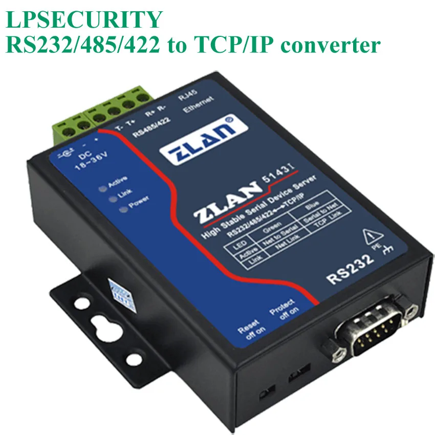 LPSECURITY ZLAN5143I RS232/RS485/RS422 к TCP/IP ethernet конвертер изоляция 256 многохост шлюз Mobdus сервер для устройств с последовательным интерфейсом