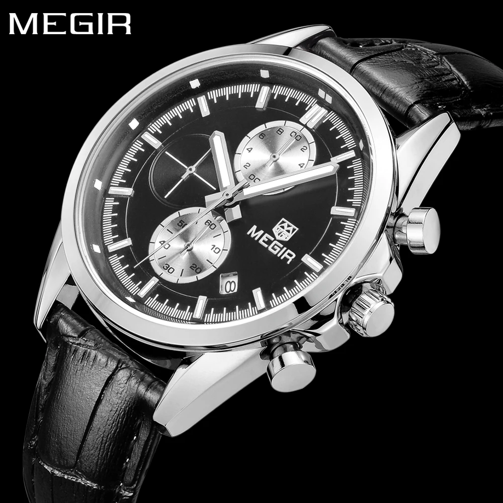 

Megir Mens Watches Top Brand Luxury Leather Casual Quartz Watch Men Army Military Sport Quartz Wristwatch Relogio Masculino 5005