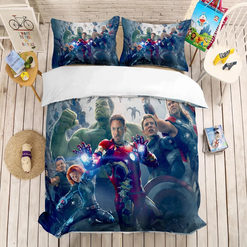 Bedding Set 2/3 Piece Cartoon Super Man/Hulk Thor Microfiber Kid Duvet Cover Set Twin Full Queen King Size Bed Linen Set