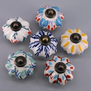 

6PCS Hand-painted Ceramic Drawer Knobs Porcelain Pumpkin Cabinet Knobs Cupboard Handles for Kids Furniture Handle