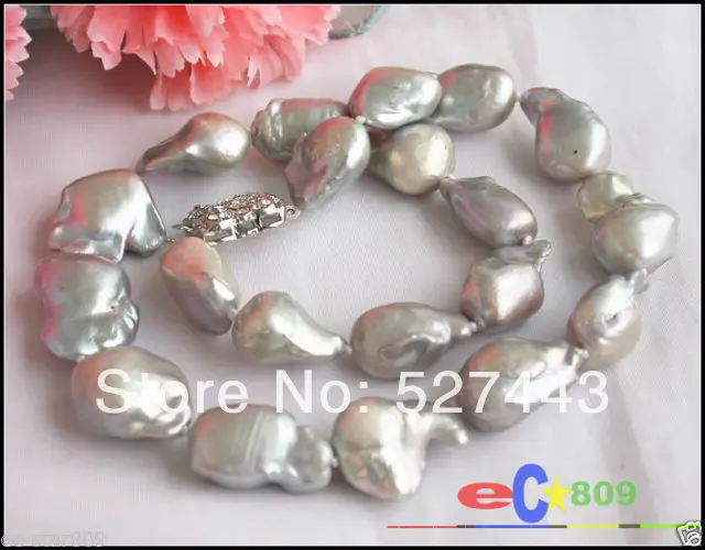 

Wholesale free shipping >> Huge 17" 21mm gray baroque KESHI REBORN PEARL NECKLACE