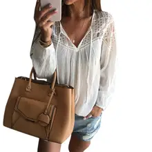 Vetement femme Women Long-Sleeve Chiffon Lace Crochet Blouse Shirt Tops Ladies blouses plus size tops