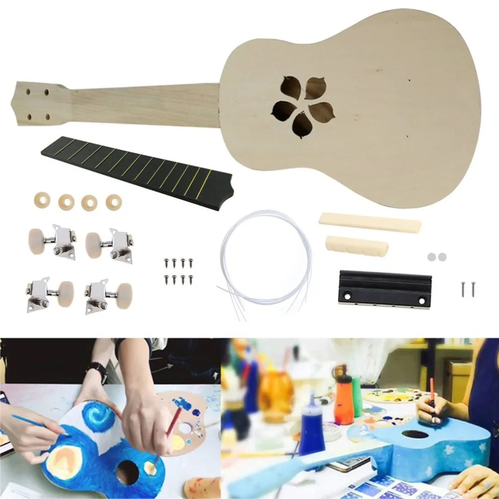 

21 Inch Ukulele Unfinished Ukelele DIY Kit Basswood Body & Neck Plastic Fingerboard & Bridge Nylon String 3 Styles for Option