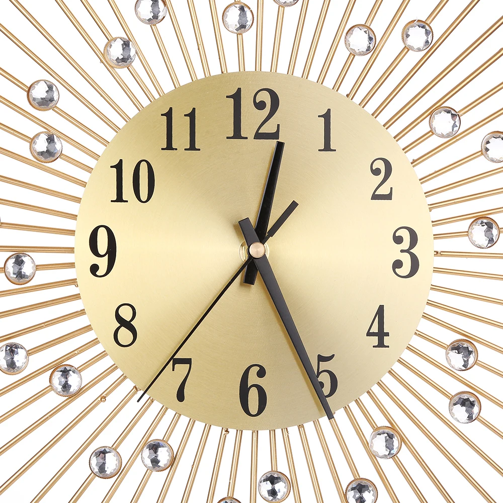 New Vintage Metal Crystal Sunburst Wall Clock Luxury Diamond Large Morden Wall Clock Da Parete