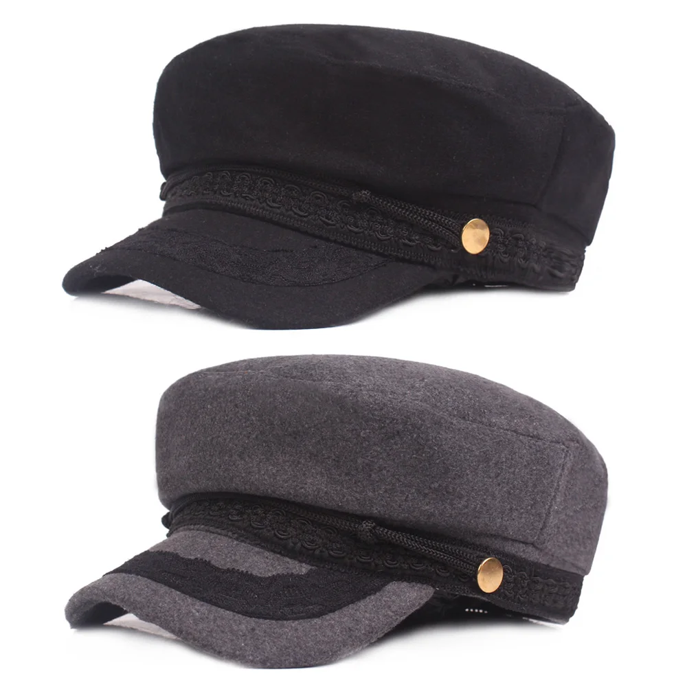 Women Classic Army Military Flat Cap Winter Warm Outdoor Casual Button