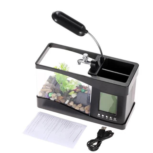 USB Mini Fish Tank Electronic Aquarium With Water Running LED Pump  1