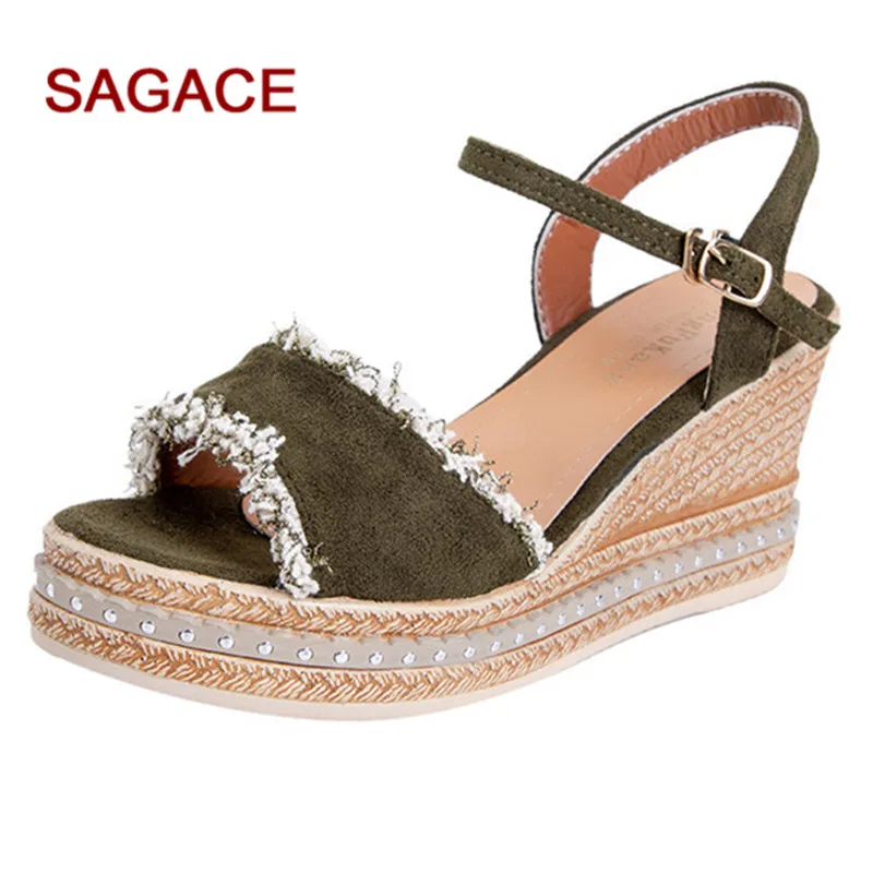 

Women Wedges Shoes Peep Toe Breathable Beach Sandals Women Rome Buckle Strap Casual Wedges Shoes Zapatos De Mujer