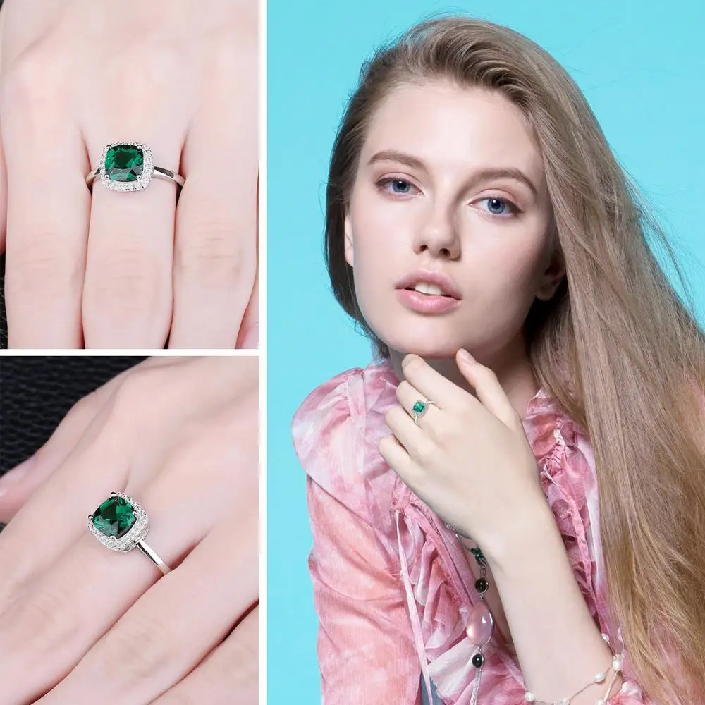 Jewelrypalace Подушки 2.3ct создания Изумрудный Обручение Halo Кольцо Solid 925 стерлингов