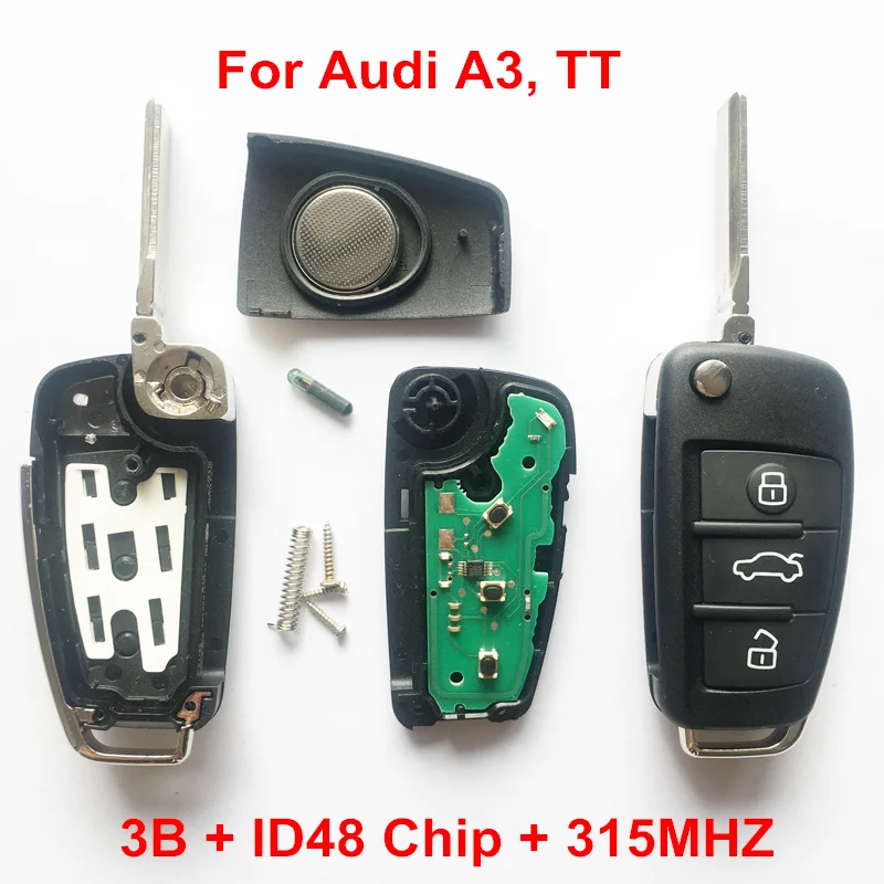 

3 Buttons Remote Key For Audi A3 TT ID48 Chip 315MHZ Model: 8X0837220G