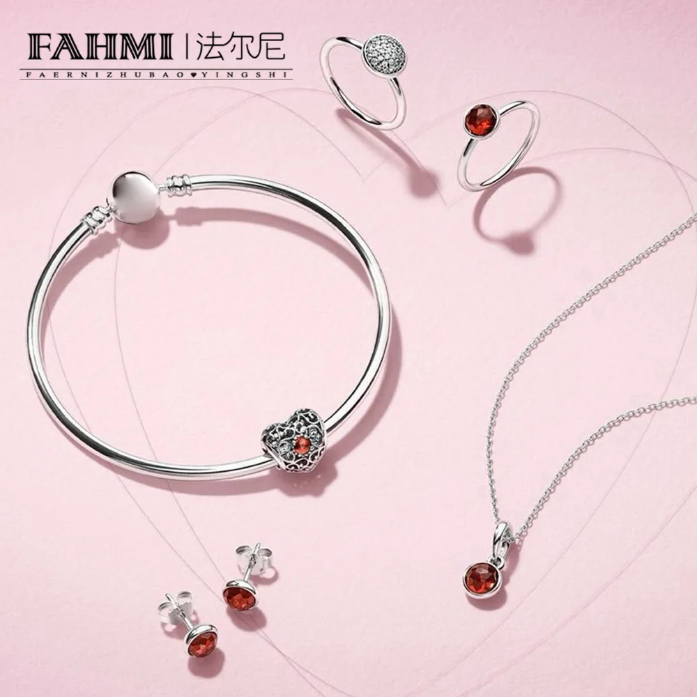 

FAHMI 100% 925 Sterling Silver JANUARY SIGNATURE HEART BIRTHSTONE CHARM DROPLET PENDANT Earring Studs RING Bangle Necklace Set