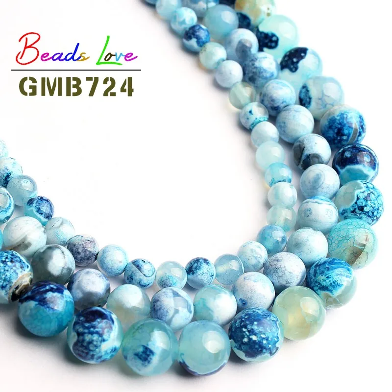 

Wholesale Blue Fire Dragon Veins Agates Stone Round Loose Beads for Jewelry Making 6 8 10mm Diy Bead Bracelet Necklace 15 Inch