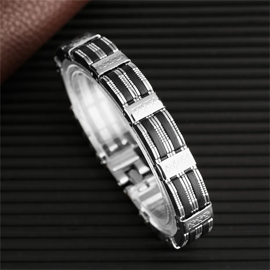 Black Simple Geometric Shape Stainless Steel Bracelet Men Chain Charms Gift Personality Male Jewelry (11)