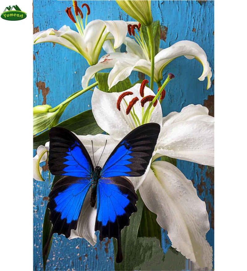 DIY Diamond Painting Cross Stitch Blue Butterfly and White ...