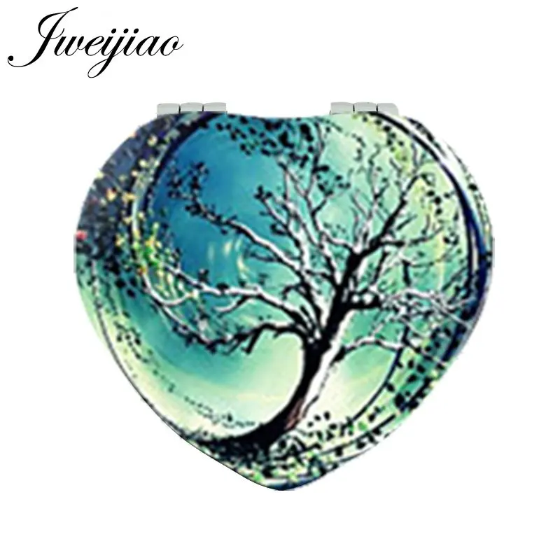 

JWEIJIAO Life Tree Plant Heart Makeup Mirrors Mini Folding Pocket Mirror PU Leather 1x/2x Magnifying Mirror For Women