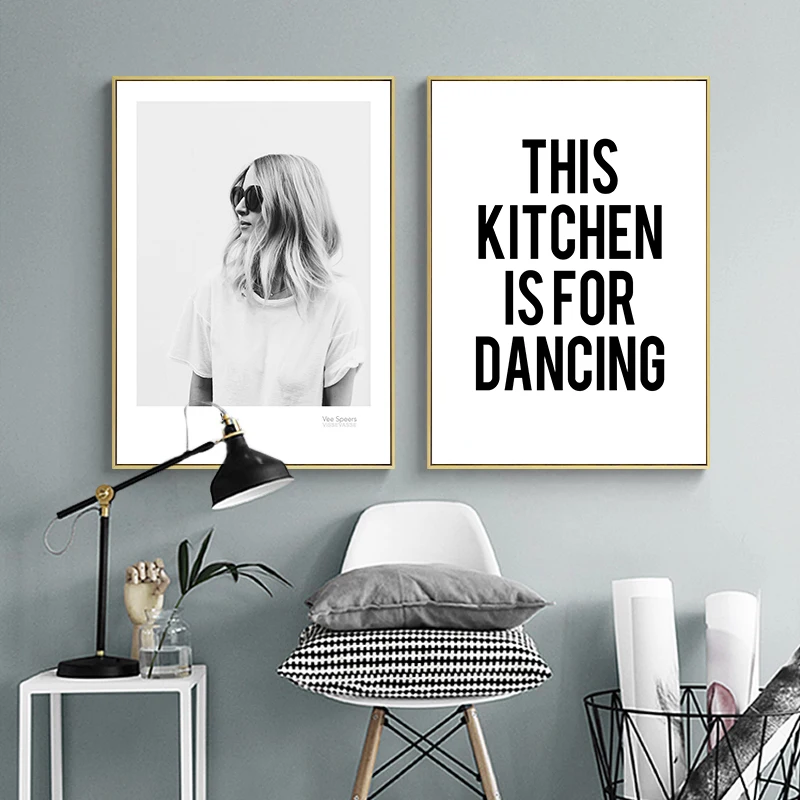 

Black White Fashion Girl Wall Art Canvas Painting Modern Life Quotes Posters and Prints Wall Pictures for Living Room Home Decor