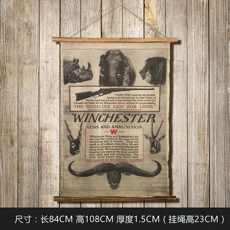 Large Retro WINCHESTER Linen Cloth Painting Scrolls Poster Mural Paintings Banners Hanging Art Office Loft Ornament Wall | Дом и сад