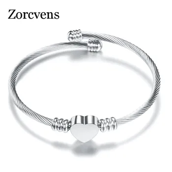 

ZORCVENS New Fashion Love Spring Chain Silver Color Stainless Steel Heart Bracelet Bangle For Women
