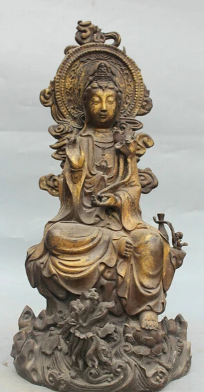 

JP S61 18" Old Chinese Buddhism Bronze Seat Kwan-yin Guan Yin Goddess Statue sculpture (B0413)