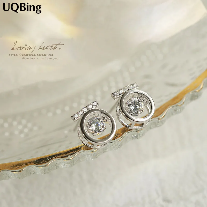 

Free Shipping Fashion 925 Sterling Silver Round Crystal Stud Earrings For Girl Gift Women Beautiful Jewelry