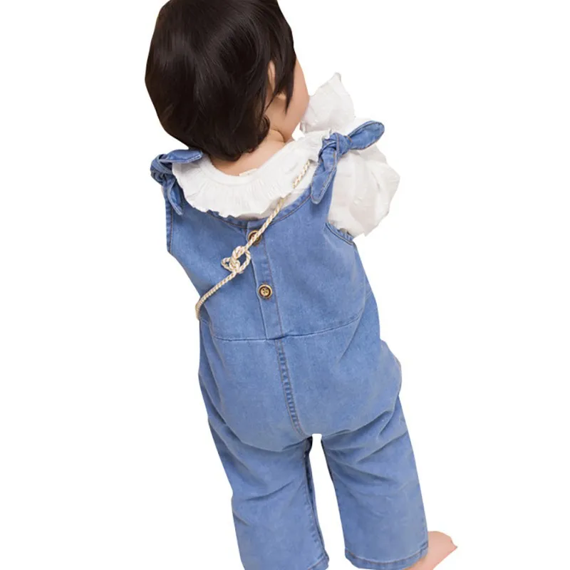 Штаны на подтяжках для маленьких девочек; детский джинсовый однотонный топ с лосинами; комбинезоны; брюки