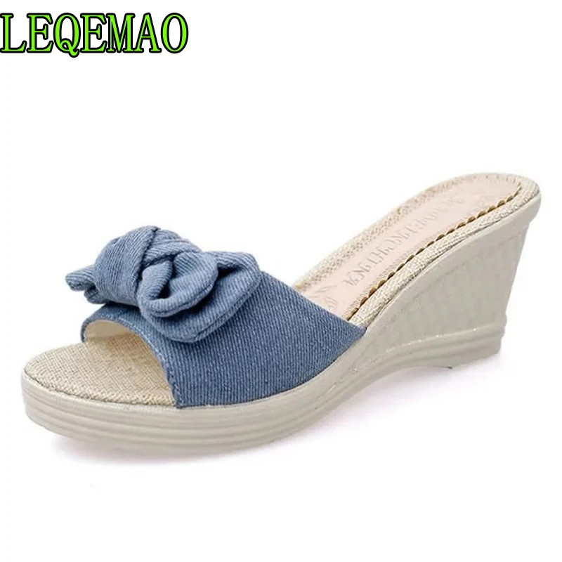 

Ladies Summer Bow Platform Waterproof Sandals Wedge terlik Women Slippers Butterfly knot flip flops zapatos de mujer