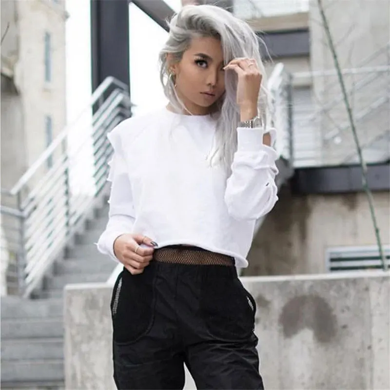 Женская футболка с длинным рукавом вырезами в стиле Харадзюку|sweatshirt outfits|sweatshirt