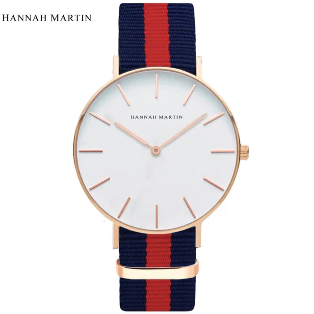Дизайн HANNAH Martin женские часы для женщин мужские лучшие брендовые роскошные розовые модные повседневные кварцевые кожаные часы с нейлоновым ремешком - Цвет: Серый