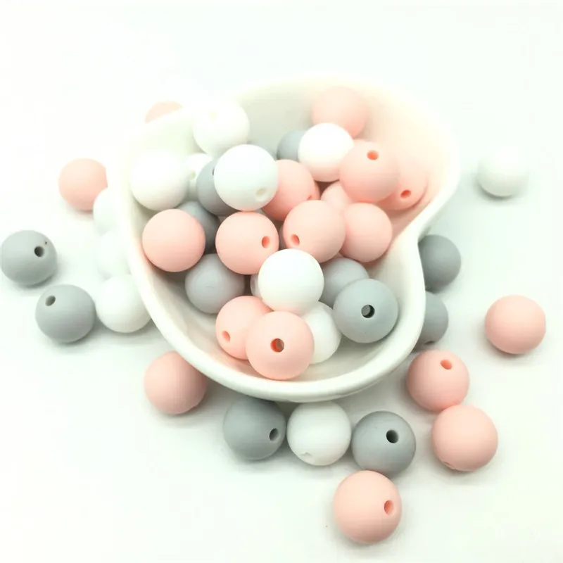 40 шт. конфеты розовый Силиконовый Бисер Круглый 12 мм кулон грызун для младенцев игрушки жевательные Соска с бусами зажимы Прорезыватели игрушки без БФА, силиконовый