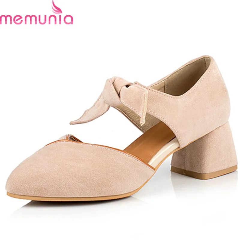 

MEMUNIA 2019 big size 43 women pumps flock bowknot summer shoes pointed toe square heels shoes comfortable prom shoes woman