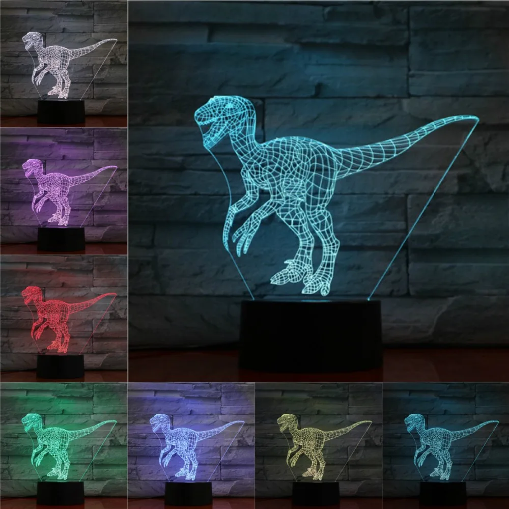 3D Dinosaur Lamp Raptor Pterosaur Table Beside Night Light Kid Boy Gift Creative Animal Atmosphere Lighting LED Touch RemoteBase