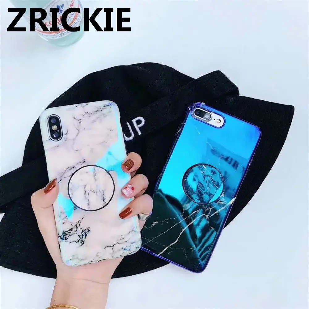 

ZRICKIE Marble Pattern Kickstand Phone Case For iPhone X 6 6S 7 8 Plus Fashion Laser IMD Soft Protective Phone Back Cover Coque