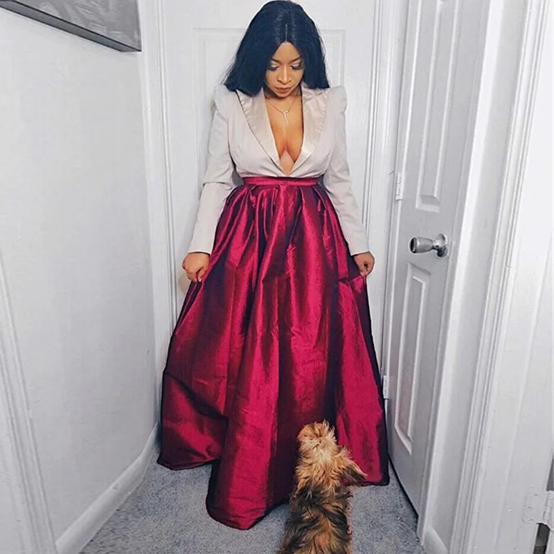 red evening skirt