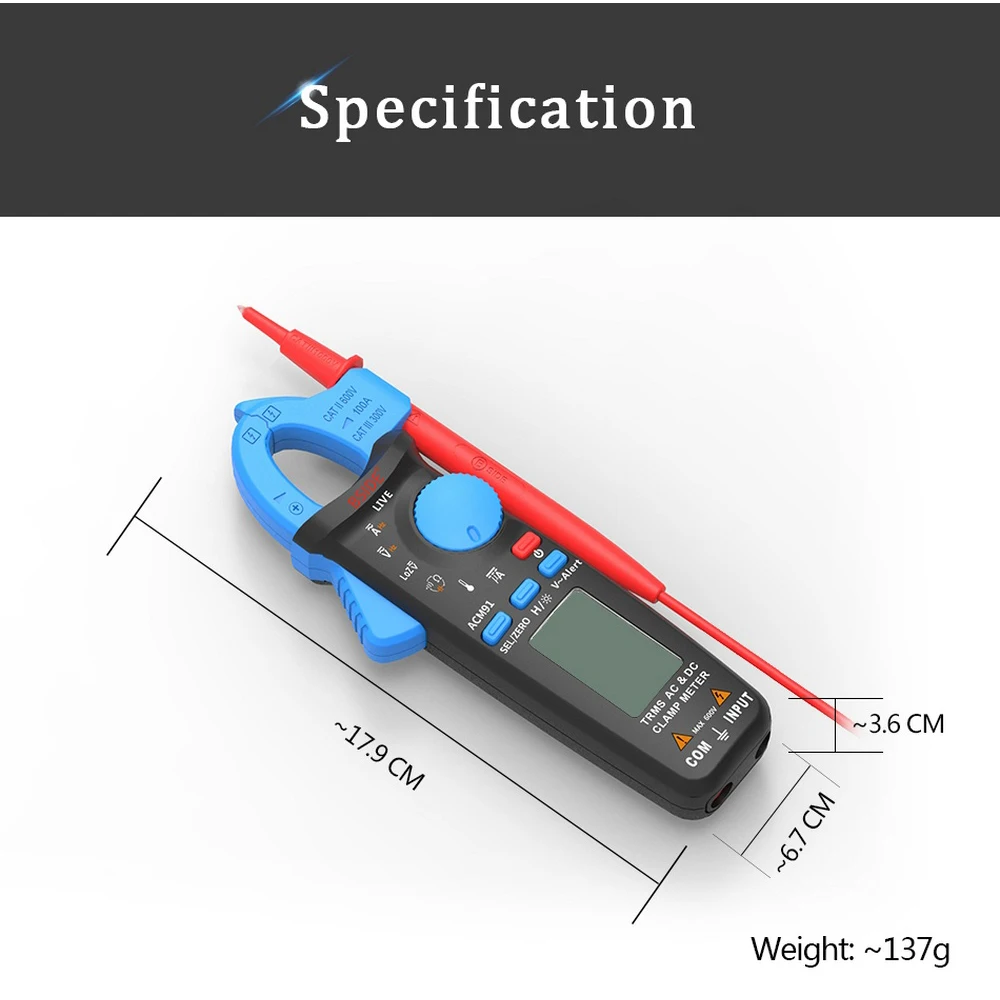 Clamp Meter DC AC Atual 100A 1mA