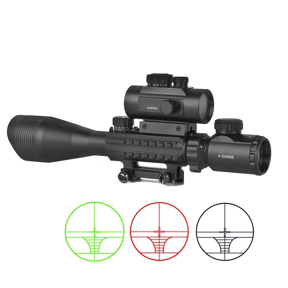 Охотничий прицел 4-12x50EG Tratical Riflescope с 1x40 Red Dot лазерный оптический прицел компактный 3 в 1 комбинированный снайперский Коллиматорный прицел