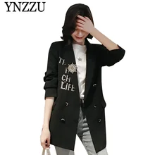 Корейский стиль, повседневный Женский блейзер с вышивкой, весна-осень, двубортное пальто с буквенным принтом, женские блейзеры и куртки AO944