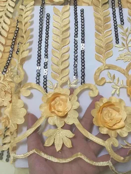 

Yellow Embroidered Velvet 3d Lace Fabric 2019 High Quality Lace Latest African Laces Fabric Wedding Nigerian French Lace Fabric