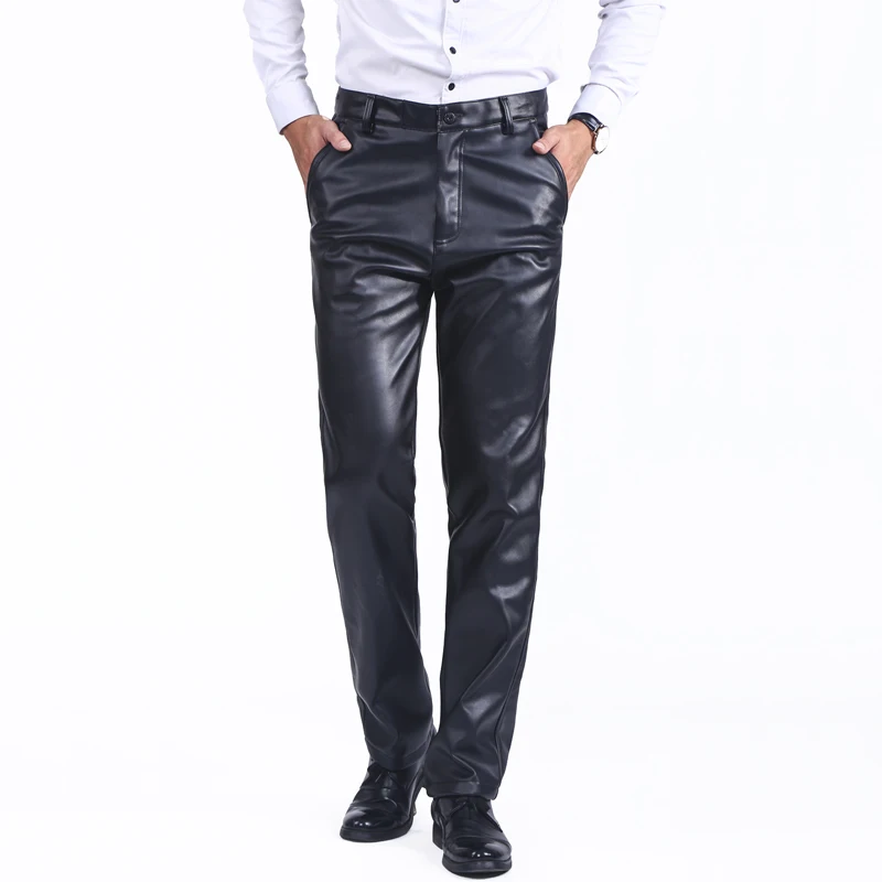 

Thoshine Brand Spring Summer Autumn Men Leather Pants Straight Moto & Biker Trousers Male PU Faux Leather Trousers Casual Pants