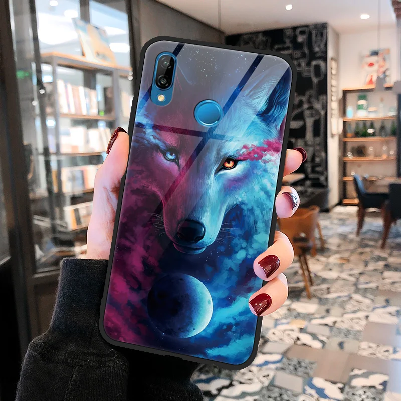 Чехол из закаленного стекла для huawei P9 P10 P20 Plus P30 Pro Lite Wolf Coque для huawei mate 9 10 20 X Lite Pro Y9 TPU чехол - Цвет: langqiu